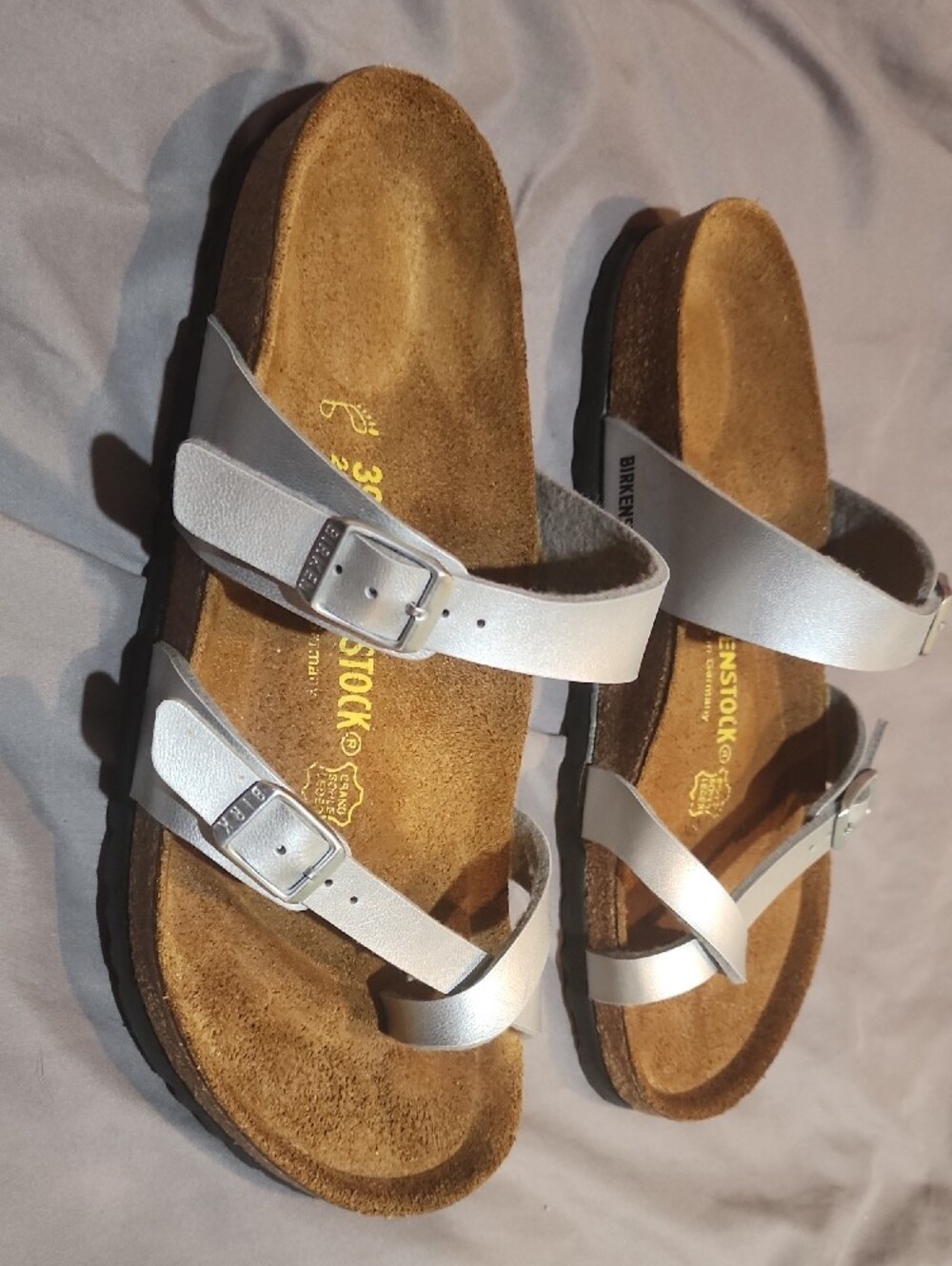 Birkenstock Silver Metallic Double-Strap Sandals - Picture 3 of 4
